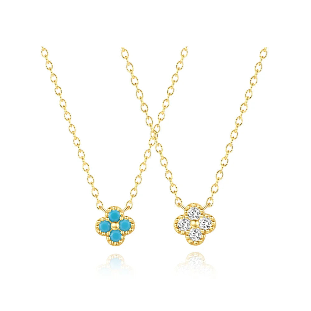 ROXI 100% 925 Sterling Silver Turquoise Crystal Petal Patter Pendant Necklaces For Women Delicate Wedding Jewelry Collar Mujer