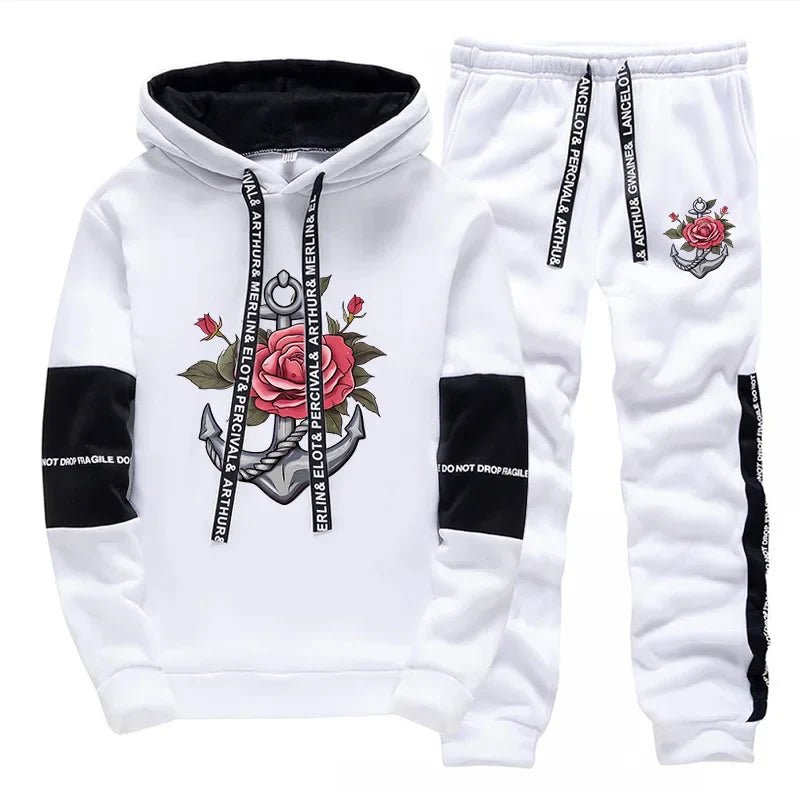 Mens Tracksuit Retro Pattern Printing  Single Piece Sweatshirts Sweatpants Casual Office Home Hoodie Pants Sports Mens Clothing