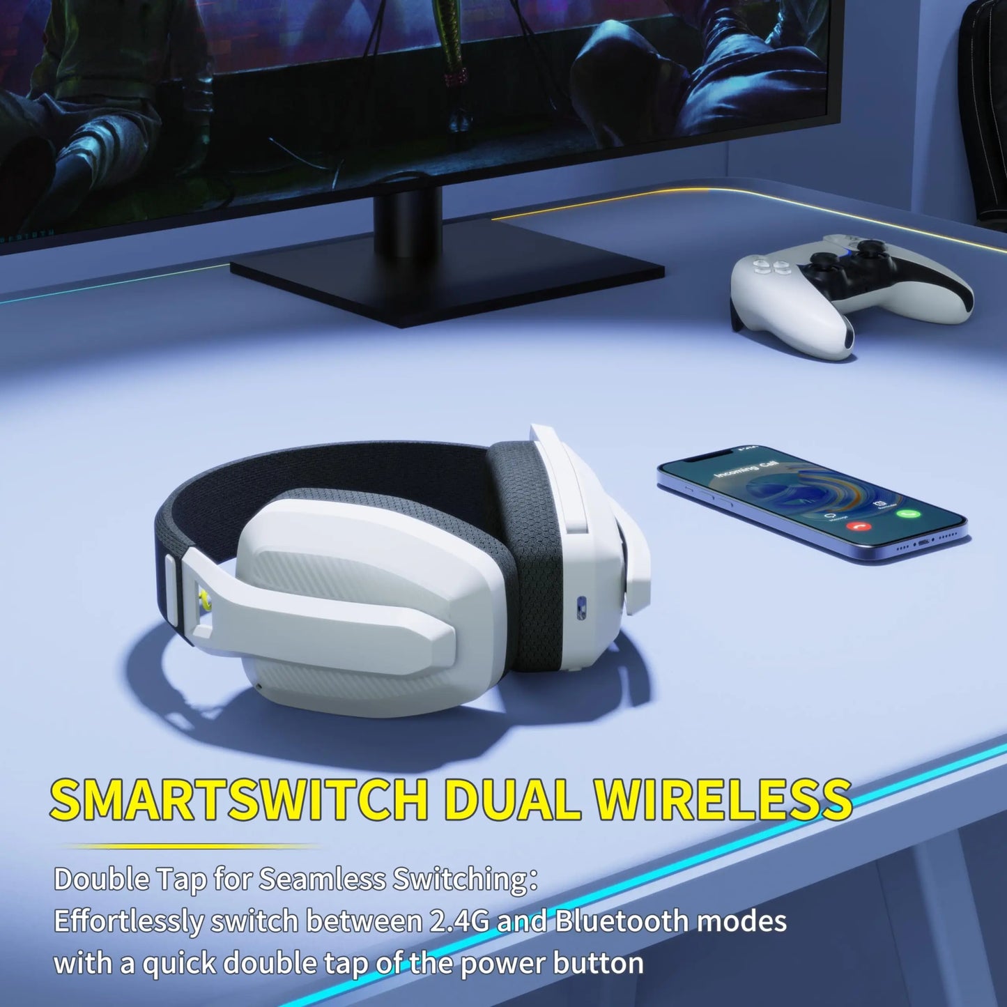 BINNUNE BW06 Bluetooth Headsets Gamer with Mic for PS5 PS4 PC Mac Playstation Wireless 2.4GHz Gaming Headphone with Microphone