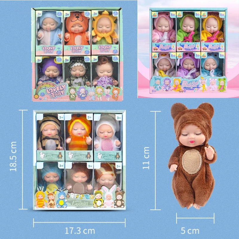 6/8Pcs Set Sleeping Mini Baby Dolls Reborn Lifelike Toys Cute Adorable Dolls With Butterfly Crocodile Sunflower Comfort Toy Gift