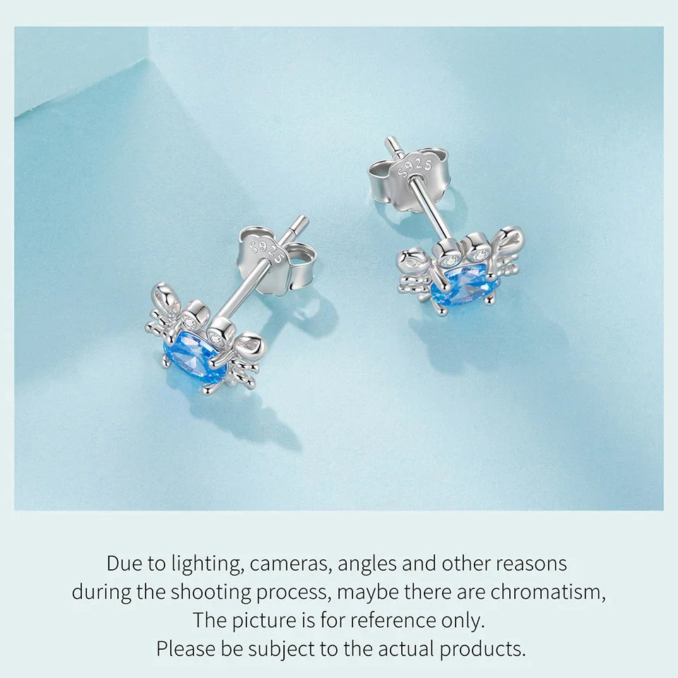 WOSTU 925 Sterling Silver Animals Cute Paws Rainbow Stud Earrings For Women Heart Oval Flower Zircon Crab Ear Studs Jewelry Gift