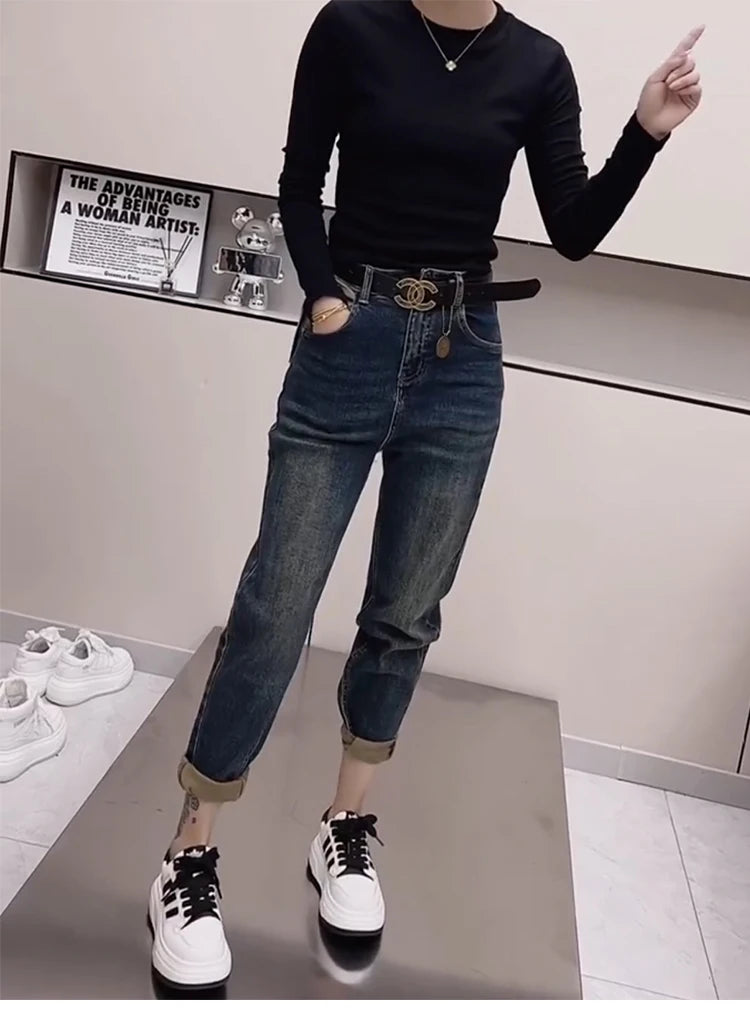 Y2k Women's Jeans Straight Leg Plus Size Pants Elastic High Waist Show Thin Daddy Pants