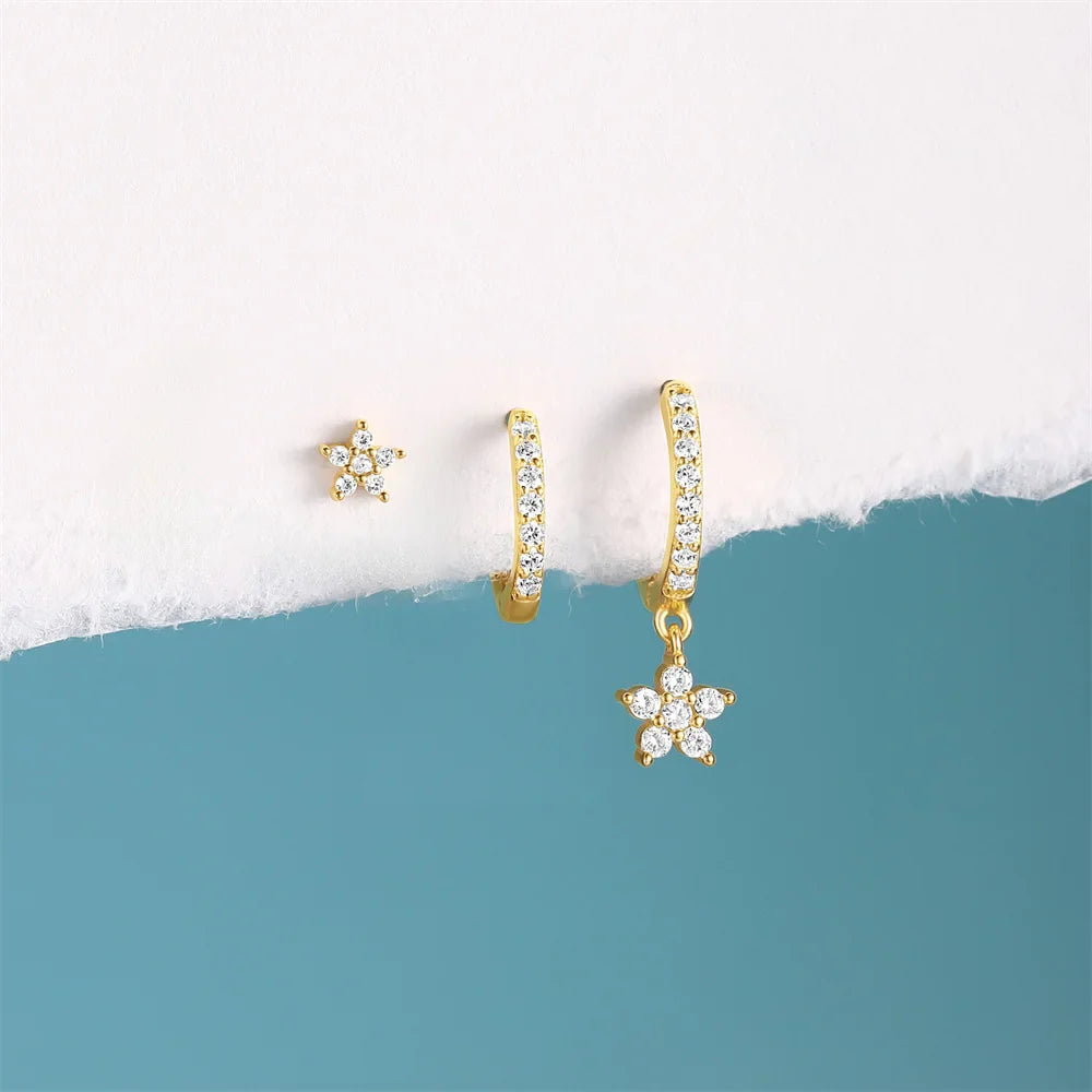 ROXI 925 Sterling Silver WaterDrop/Flower/Pearl Earring Set For Women 18k Gold Plated 3 piece Earring Party Jewelry Gifts