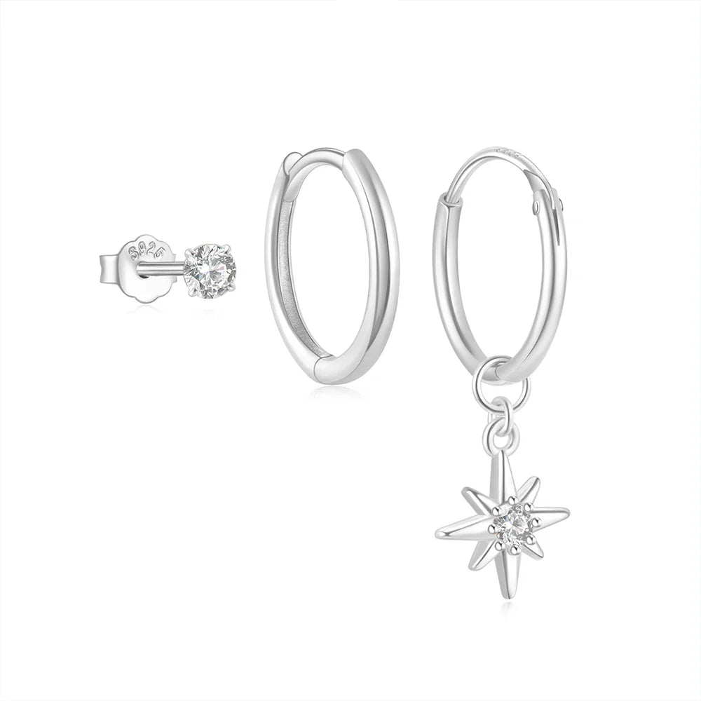 CANNER Set Double Layer Smooth Classic Hoop Earrings For Women 925 Sterling Silver Ins Flower Color Zircon Earrings Fine Jewelry