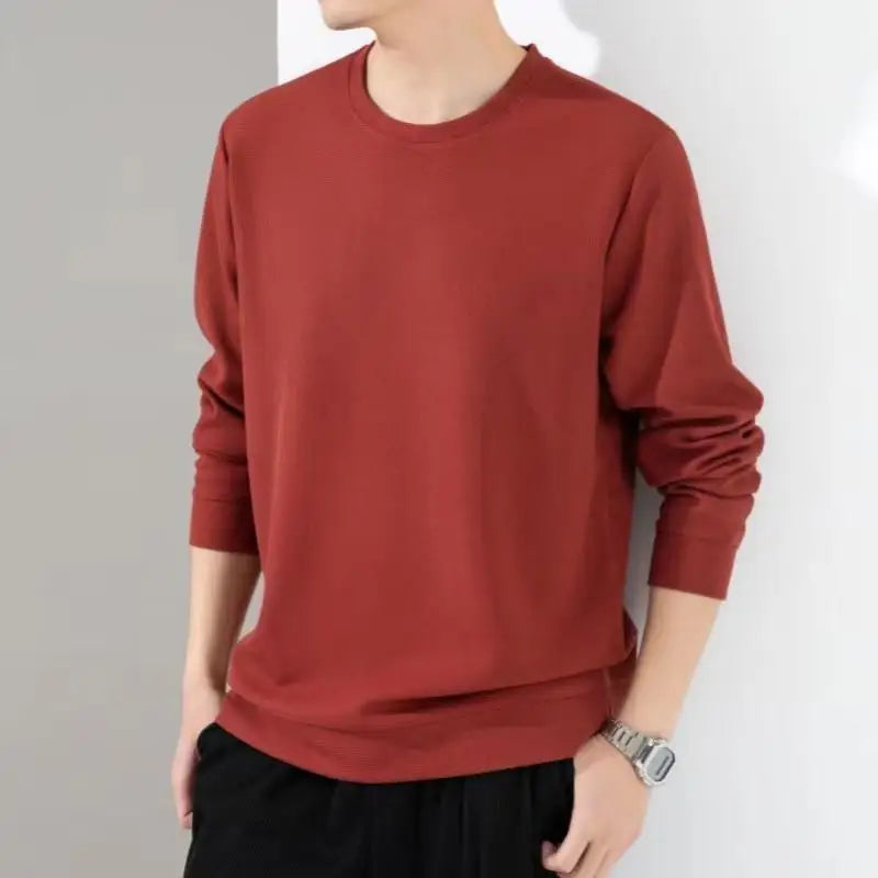 Autumn Hoodies Men Fashion Casual Slim Fit Waffle Round Neck Sweatshirts