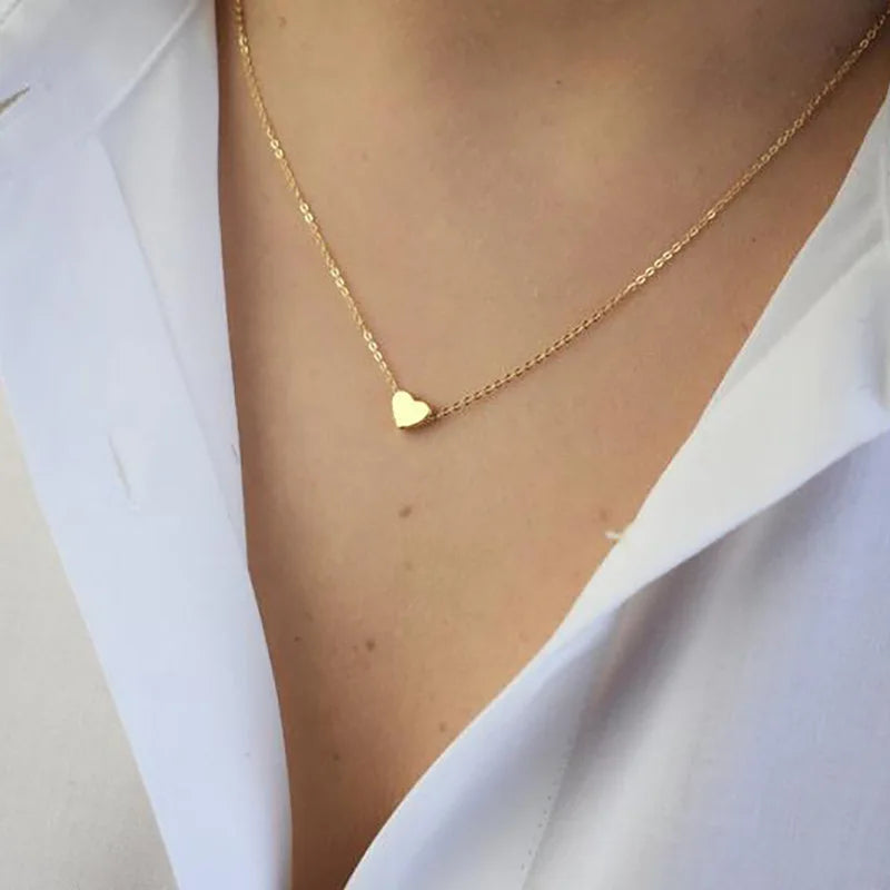 LUXUKISSKIDS Fashion Collier Simple Heart Girls Pendant Necklace Small Love Shape Stainless Steel Hearts Clavicle Choker Jewelry