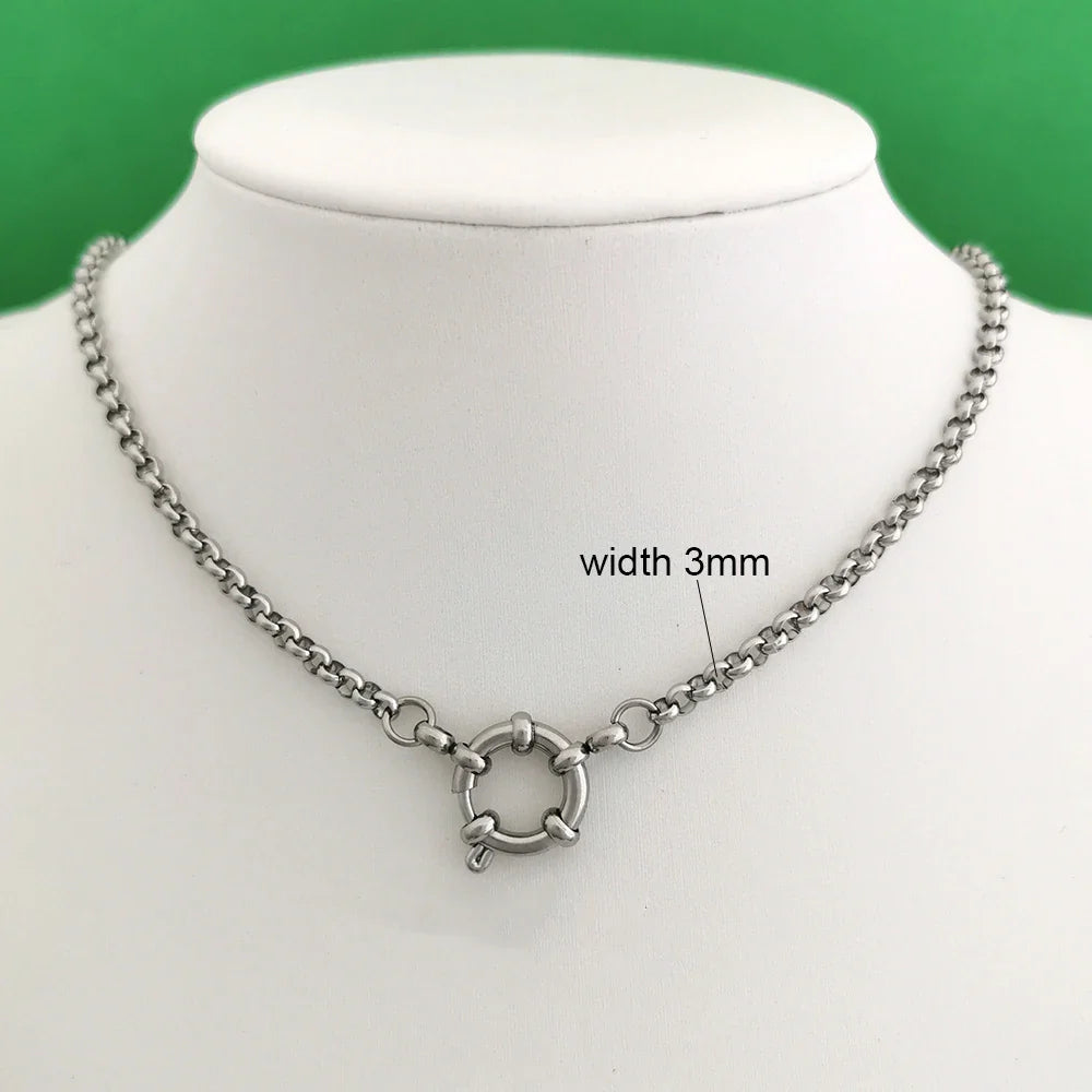 QMHJE Spring Sailor Clasp Necklace Women Men Choker Stainless Steel Geometric Paperclip Link Chain Rolo PVD Gold Color Wholesale