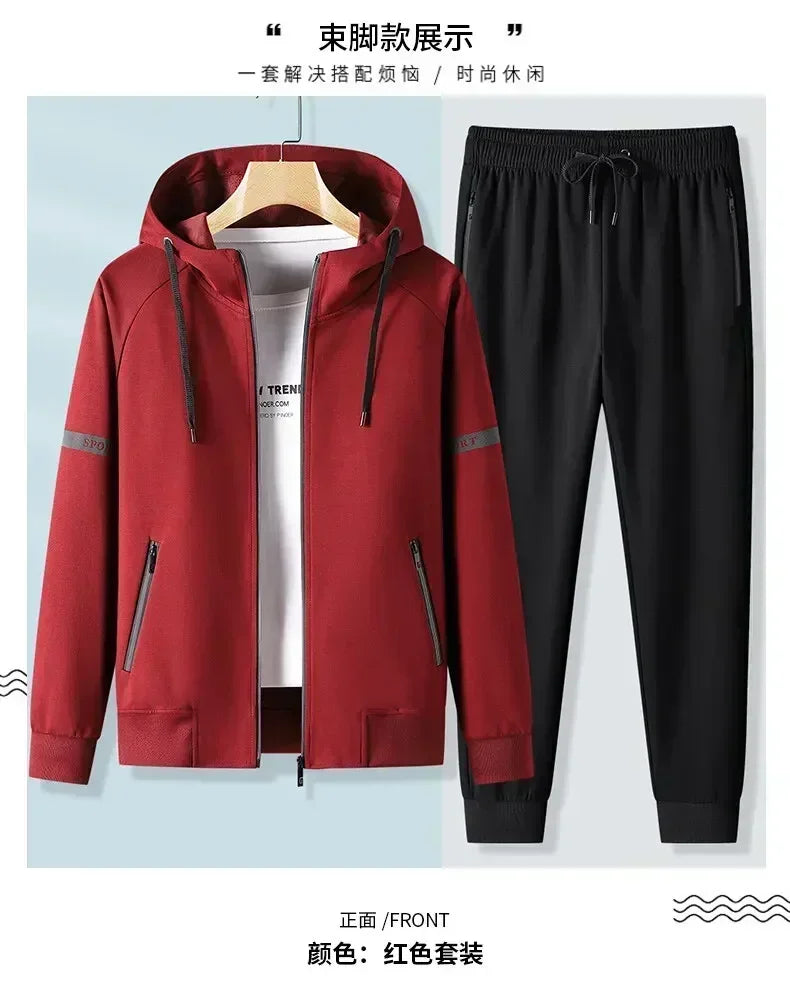 Men Running Sports Tracksuits Hoodies Zipper Outwear Sportwear+Sweatpants Sets Male Workout Sports Outfit Autumn Spring Sets men