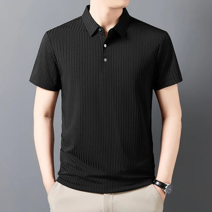 2025 New Men's Casual Fashion Striped Short Sleeved Collar Polo Shirt Breathable and Comfortable Summer Versatile T-shirt