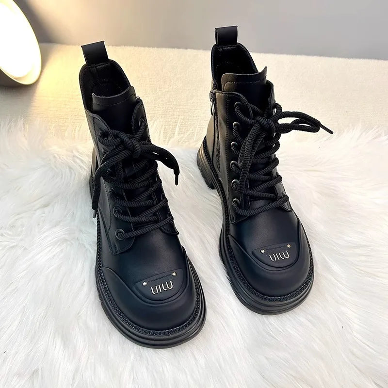 Brand British style short boots for women's winter thick soled casual plush