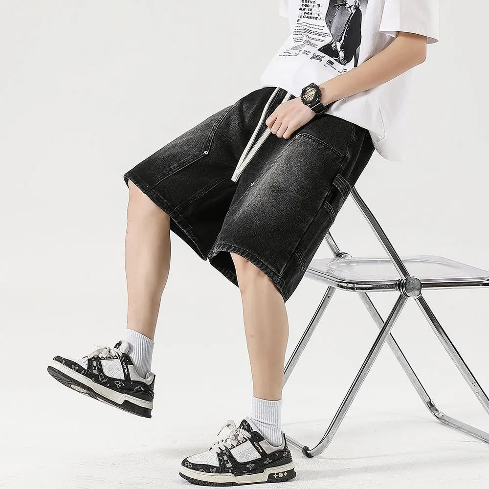 Men's Denim Shorts Summer Loose Vintage Hip-hop Cargo Moto Short