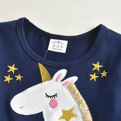 Kids Licorne Cartoon Appliqued Dress Girls Long Sleeve Autumn Winter