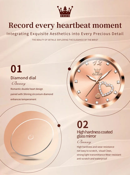 OLEVS 5189 Love Diamond Inlaid Steel Band Women's Quartz Watch