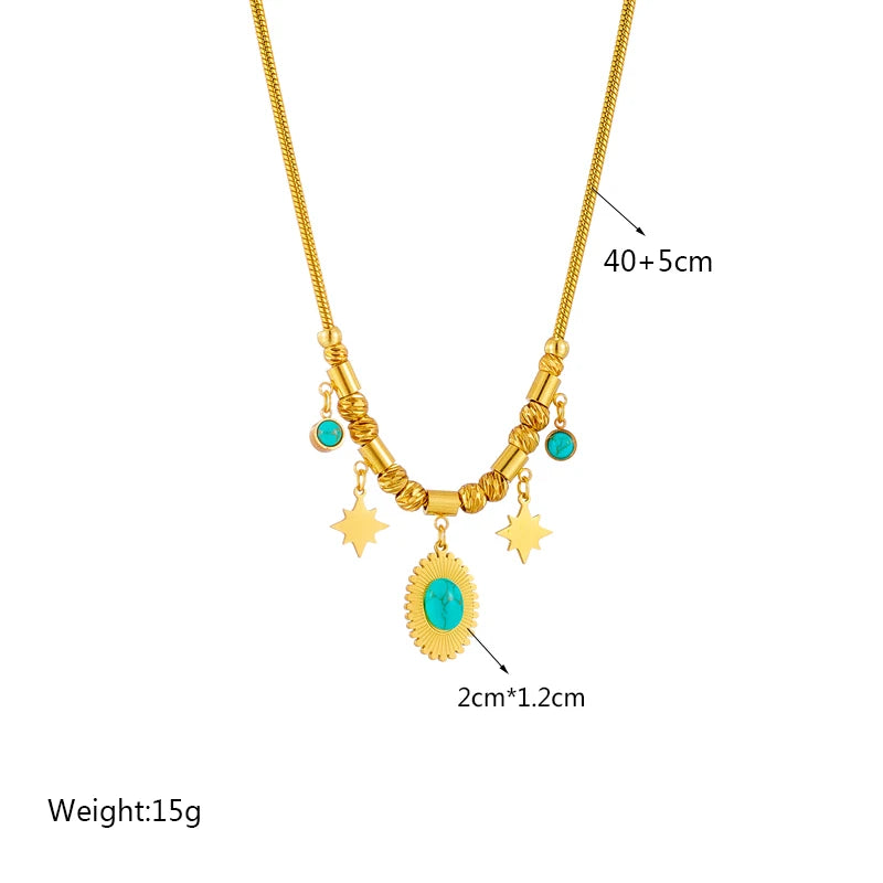 Stainless Steel Pearl Heart Butterfly Green Stone Pendant Necklace For Women