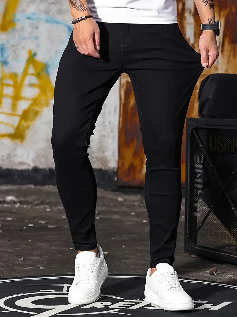 Man Pants Retro Washing Zipper Stretch Jeans Casual Slim Fit Trousers Male Plus Size