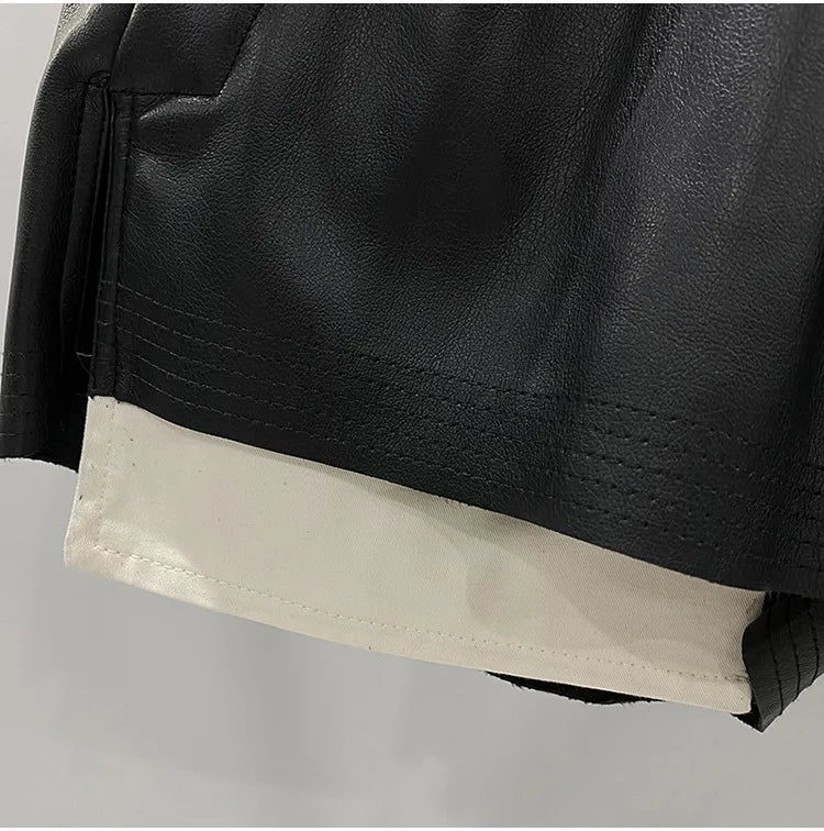 Women's Fashion Basic PU Leather Four Corner Pockets Comfortable Shorts New Versatile Black Short Pants