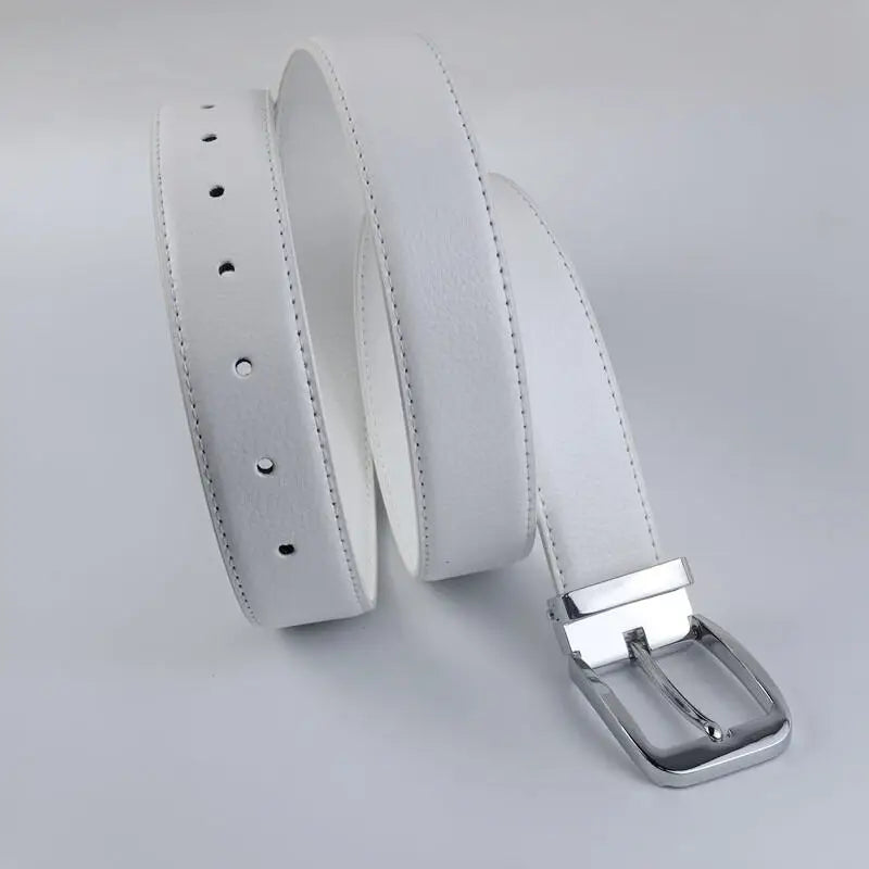Korean version Golf white leather belt Pin buckle youth pants casual belt original belt for men and women