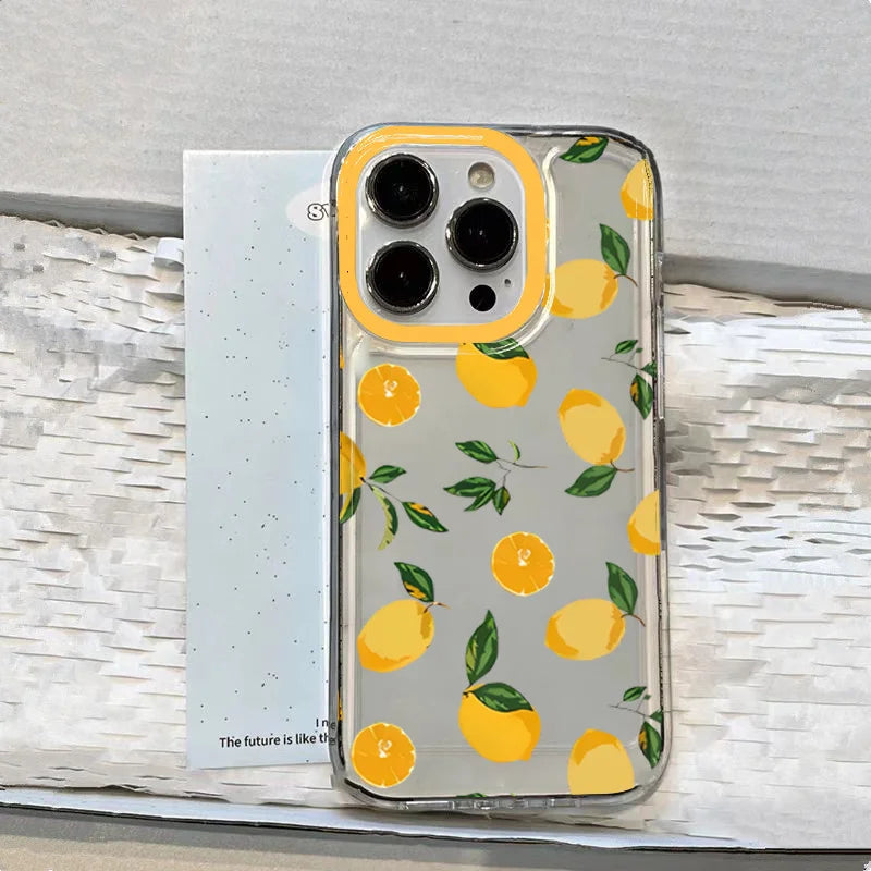 Summer Fruit Lemon Clear Phone Case for iPhone 16 15 14 13 12 11 Pro Max 16E XR XS X 16 Plus 17 Air Transparent Soft TPU Cover
