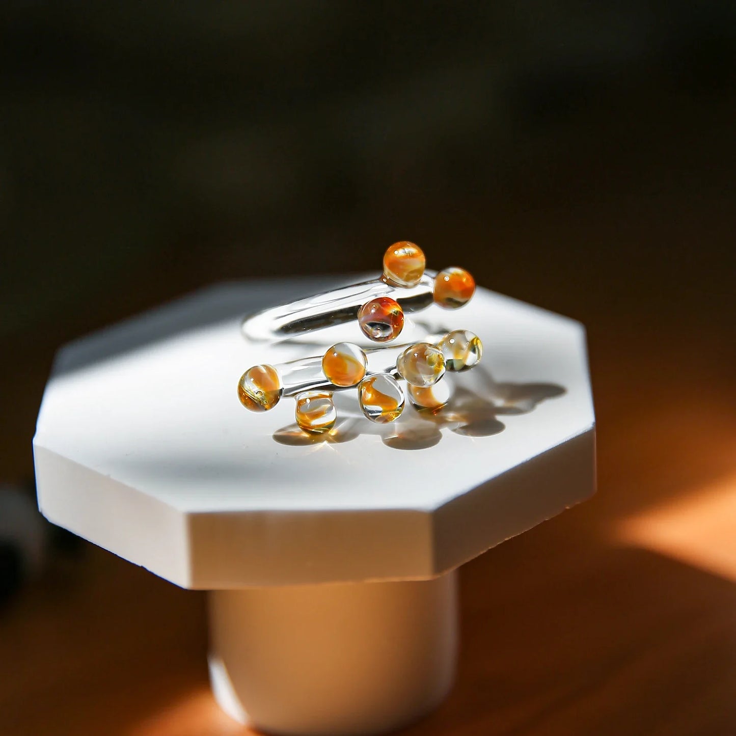 1pc Handcrafted Rainbow Glass Dewdrop Ring Colorful ball Ring Couple's Personalized High-end Round Ring Women Party Jewelry