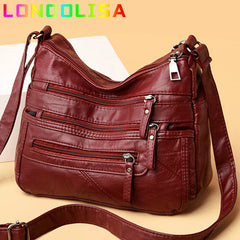 Women's Soft Leather Shoulder Bags Multi-Layer Pockets Classic