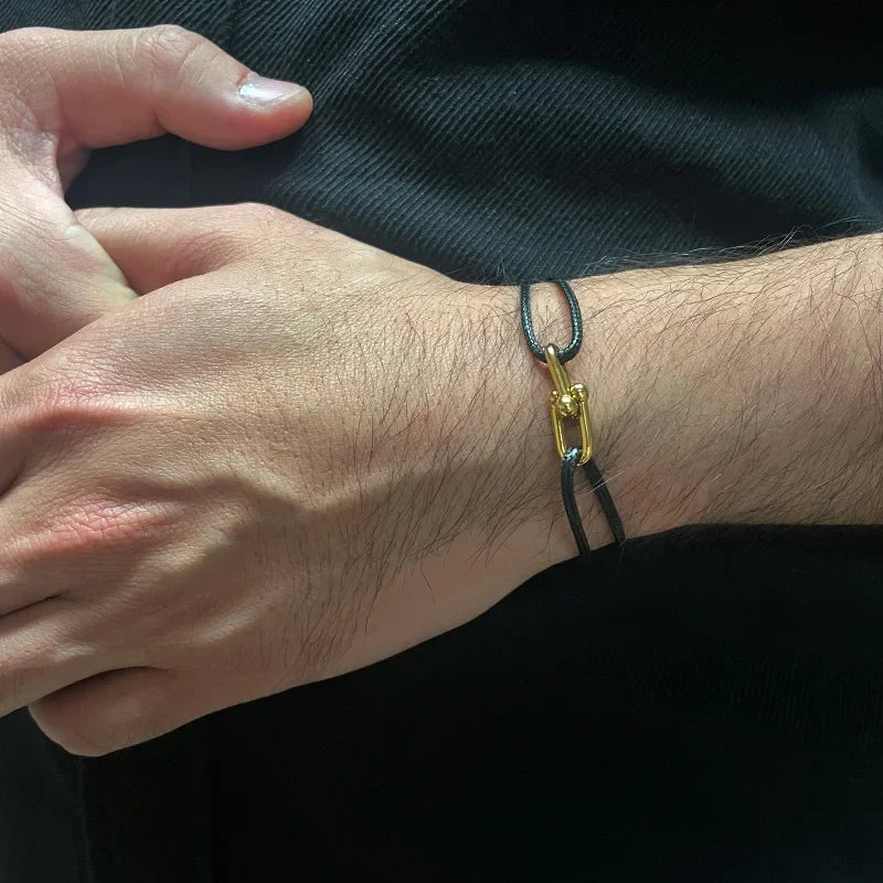 Simple Bamboo Horseshoe Buckle Bracelet Braided Ribbon Adjustable DIY Rope Bracelets Women Men Stainless Steel Jewelry