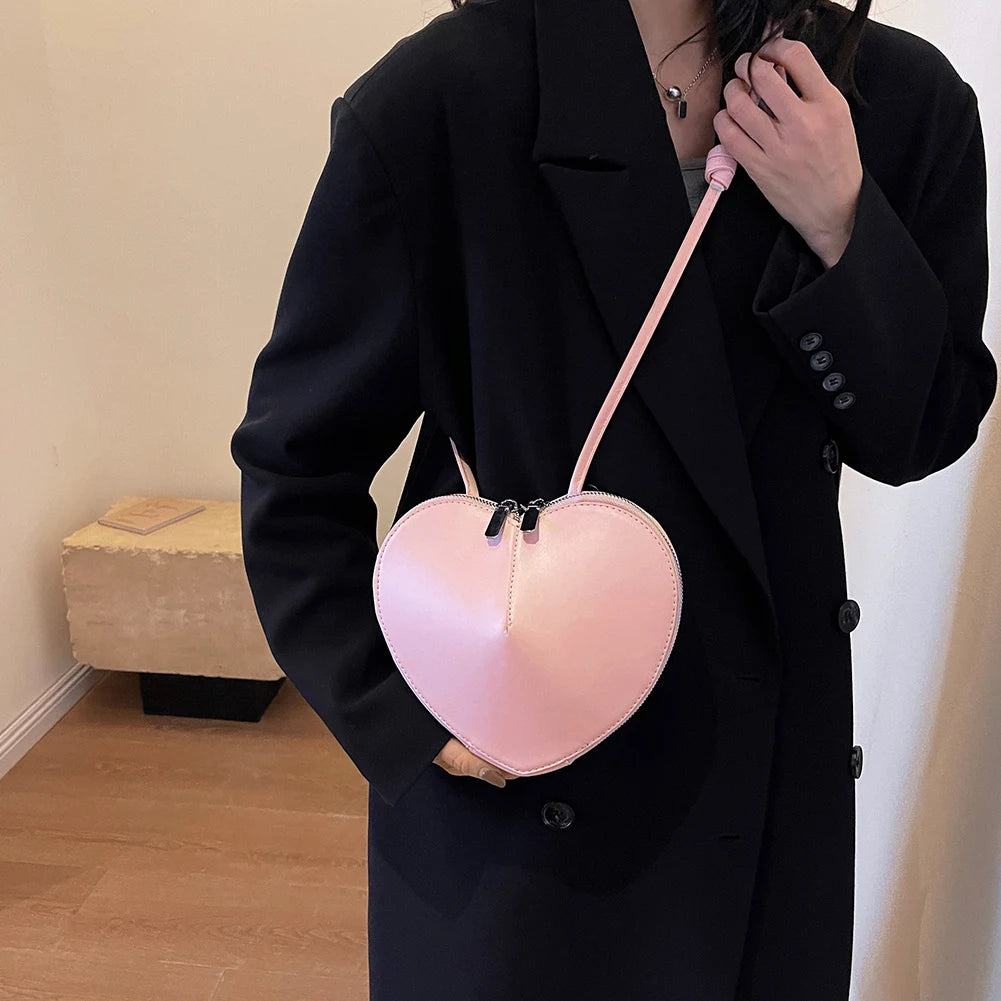 Peach Heart Shape Crossbody Bag Small Shoulder Bag Ladies PU Fashion