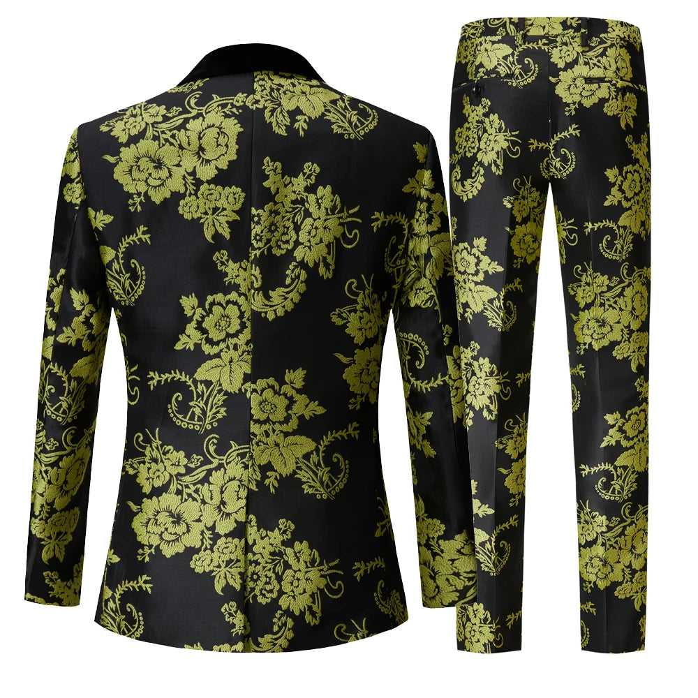 Tuxedo for Mens: Coat Pant Slim Fit Party Wedding Suits For Men Green Yellow