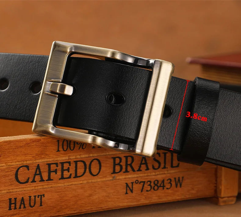 3.8cm Wide Men's Belt 110cm 120cm 130cm High-Quality Leather Belt Men's Retro Pure Cowhide Alloy Pin Buckle Jeans Men's Belt