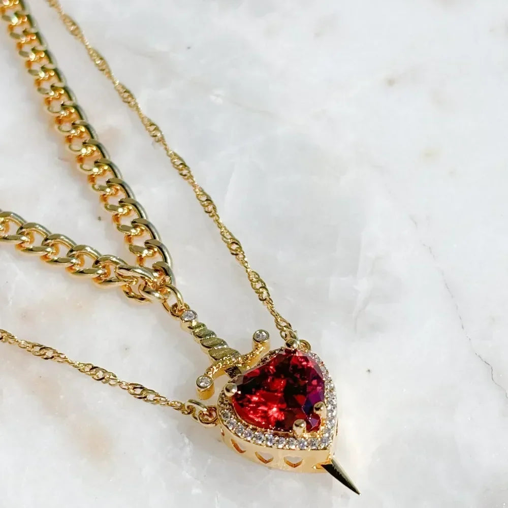 Couple Necklace Heart and Sword Pendant Necklace for Women Gothic Punk Romantic Valentine Day Jewelry Gifts Accessories