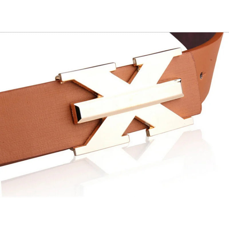 Men's and Women's Casual Fashion Belt  Korean Version Gold Buckle Belt Trendy I-shaped Buckle Belt
