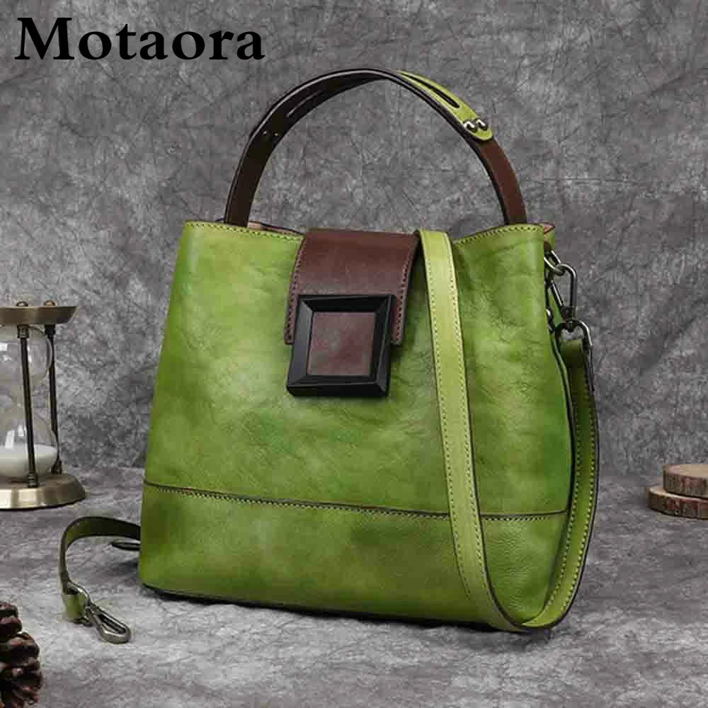 Women's Bag Retro Genuine Leather Shoulder Bags Handmade Women Bucket Bag