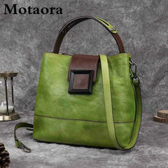 Women's Bag Retro Genuine Leather Shoulder Bags Handmade Women Bucket Bag