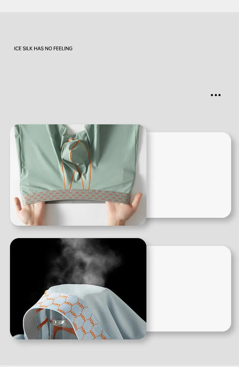 Mens Underwear Ice Silk Boxer Shorts Homme Ropa Breathable U Convex Pouch Panites Man Nylon Middle Waist Underpant Cueca M-XXL
