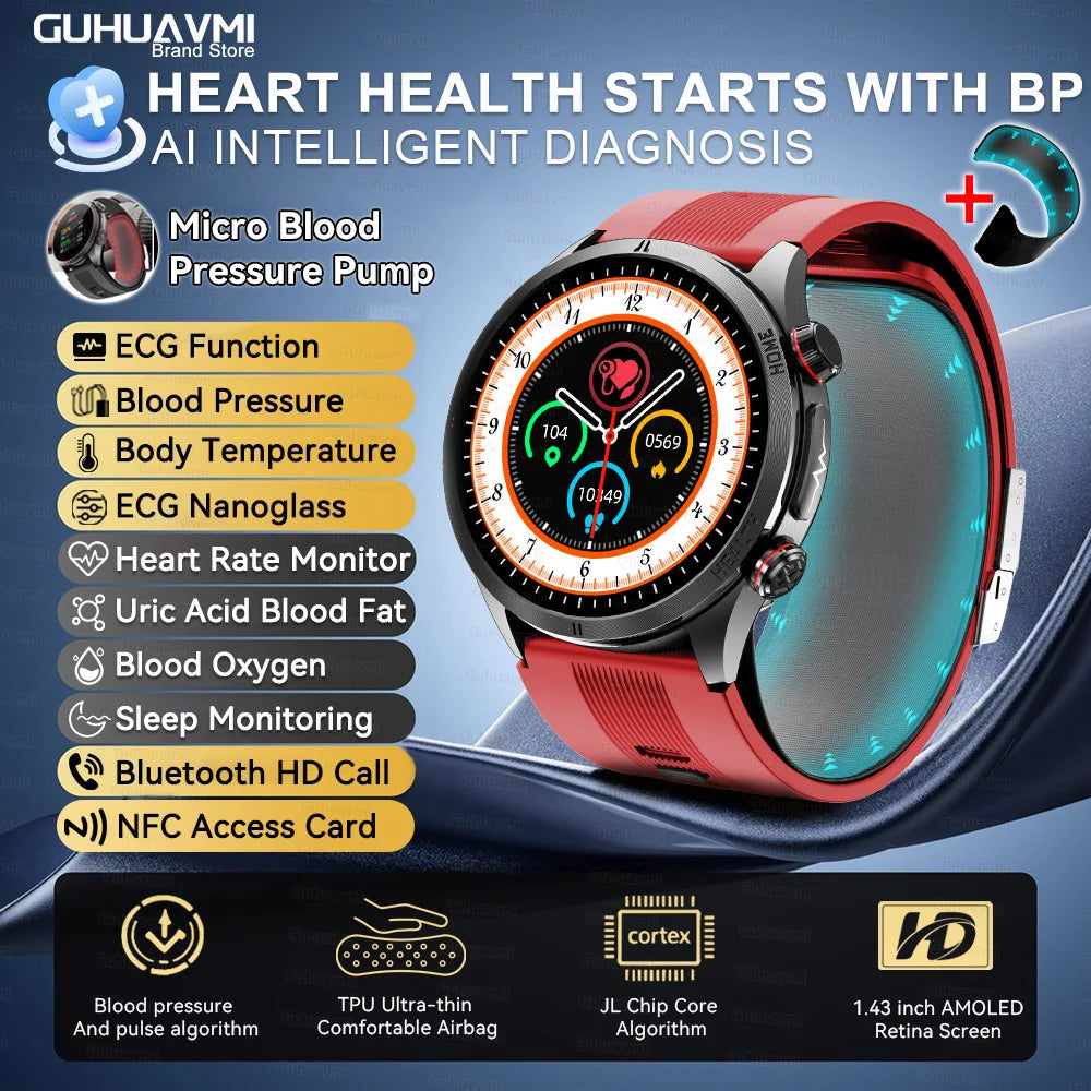 2026New NFC Health Smart Watch Men Air Pump+Air Bag Precise Blood Pressure Fat Measurement Voice Call SmartWatch For Android IOS