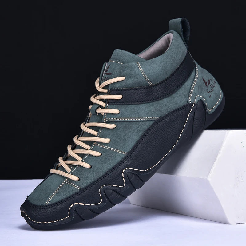 New 2024 Handmade Leather Men Boots Autumn Design Sneakers Man Breathable Casual Leather Shoes Men Ankle Boots Outdoor Fashion
