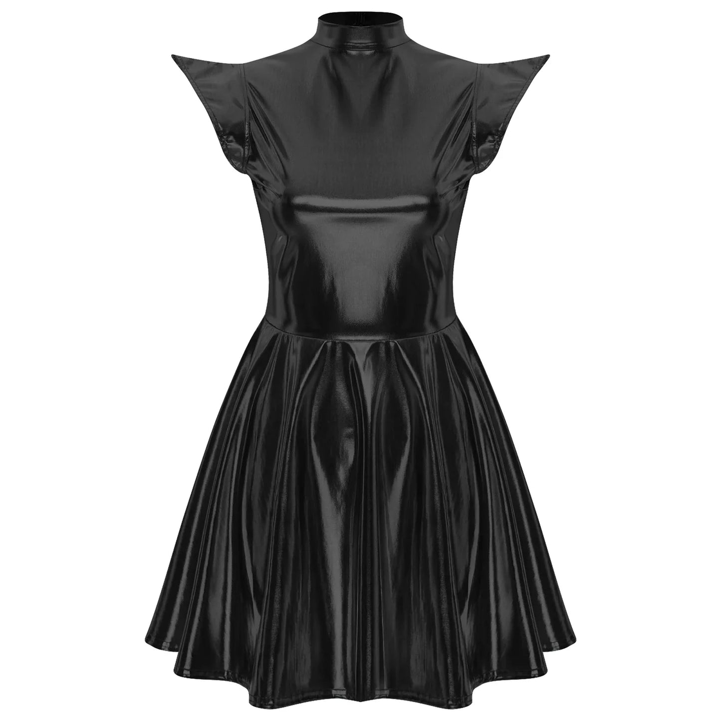 Womens Cocktail Dress Shiny Metallic Dress Alien Space Cap Sleeve High Waist A-line Dress for Halloween Party High Street Dress