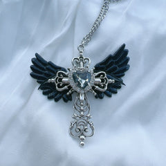 Accessory Wings Cross Pendant Necklace Y2K Jewelry Heart Crystal