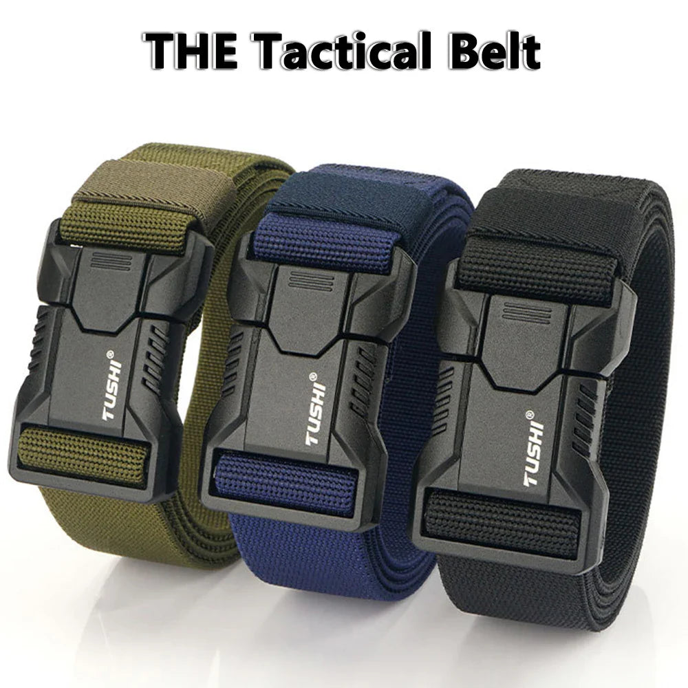 TUSHI Aluminum Alloy Quick Release Pluggable Buckle Elastic Belts For Men Durable Tactical Belt Cowboy Outdoor Army Belt Hunting