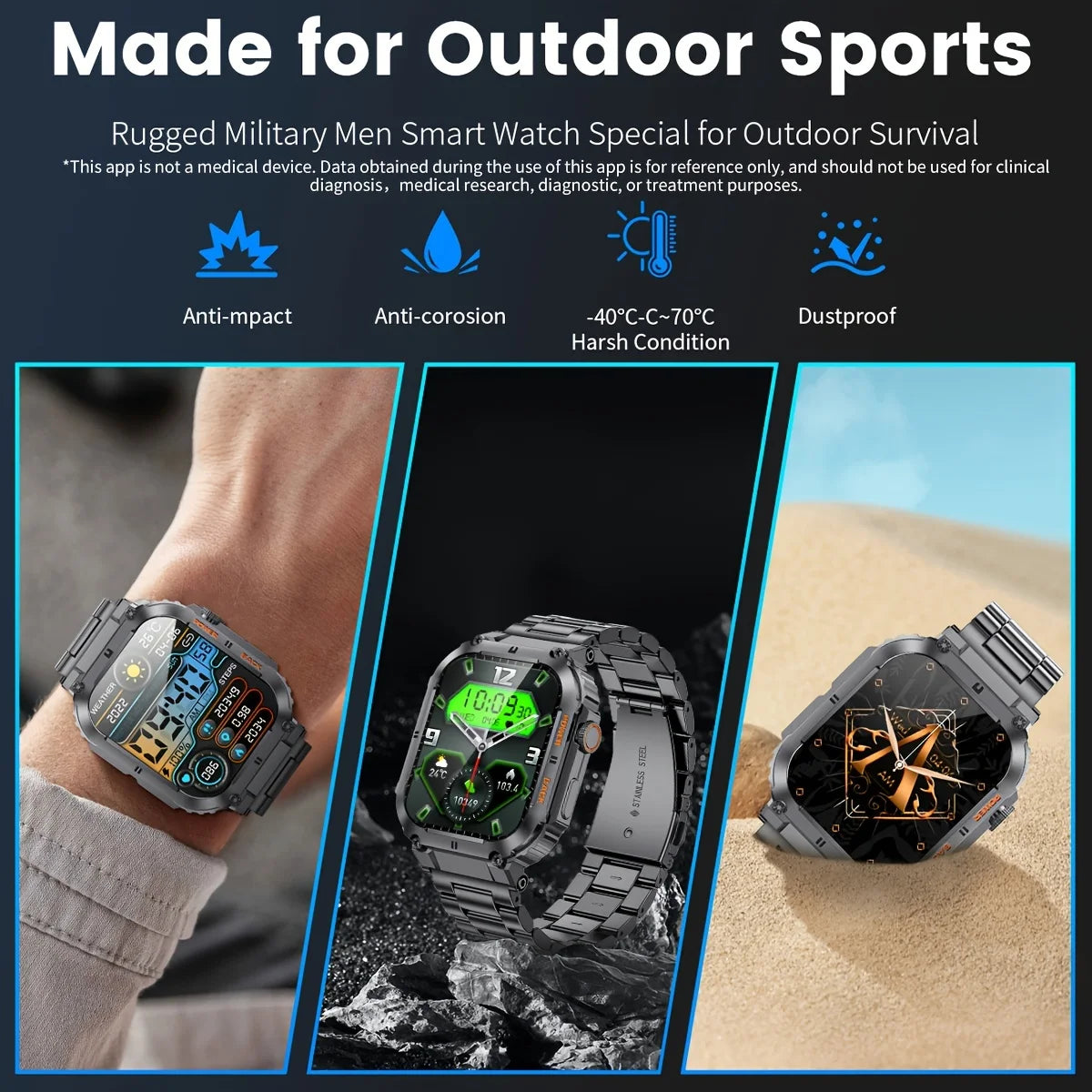 LIGE Outdoor Sports Fitness Smartwatch For Men