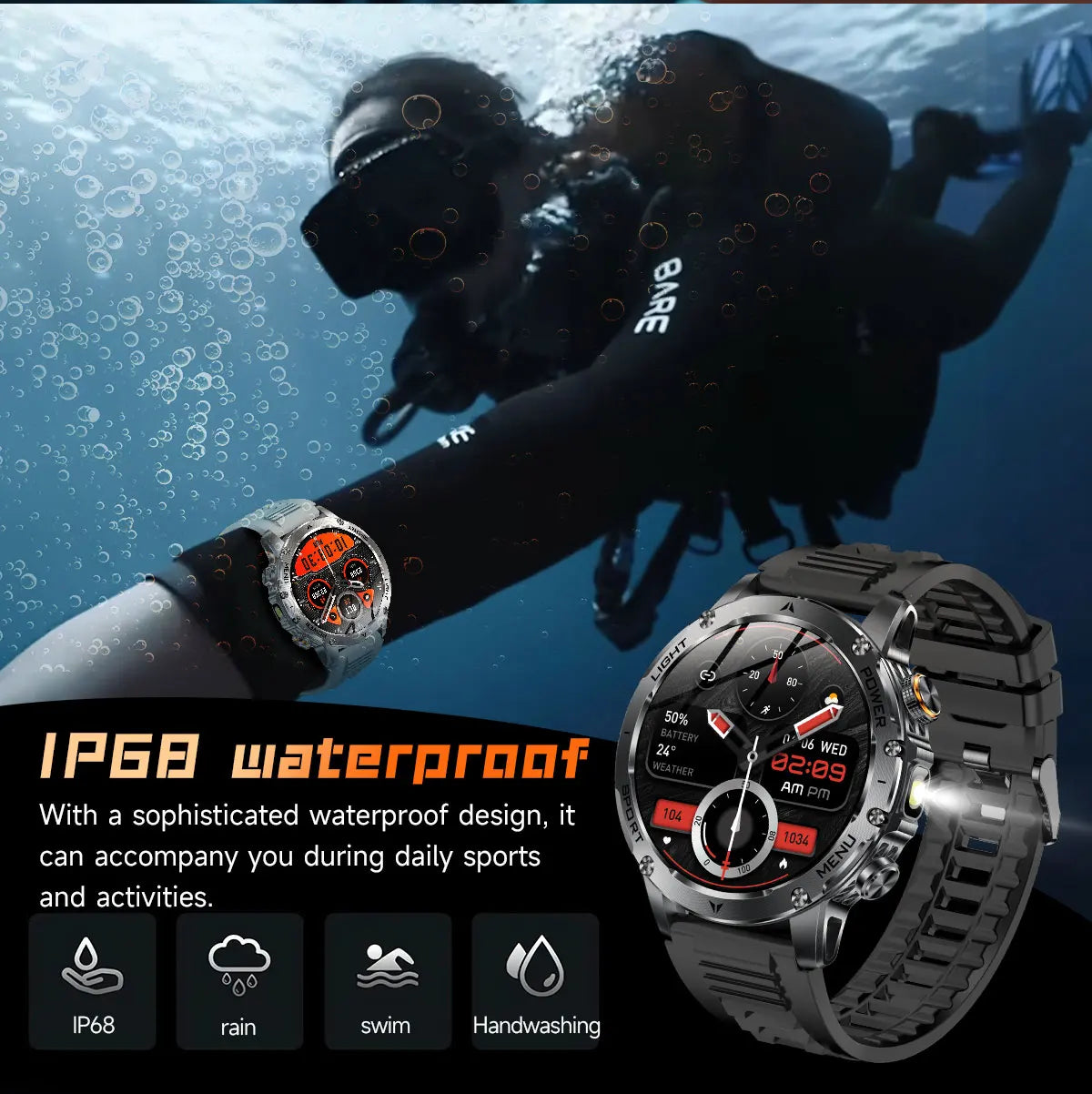 2025 New Military T-Rex 3 Ultra 1000mAh Battery Smart Watch 5ATM Waterproof Flashlight Heart Rate Sports tracker Smartwatch Men