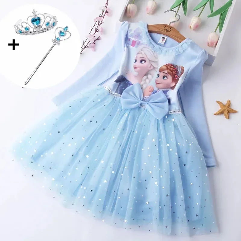 Fall Dresses for Girls Vestidos Frozen Elsa Dresses Birthday Party Long Sleeve Princess