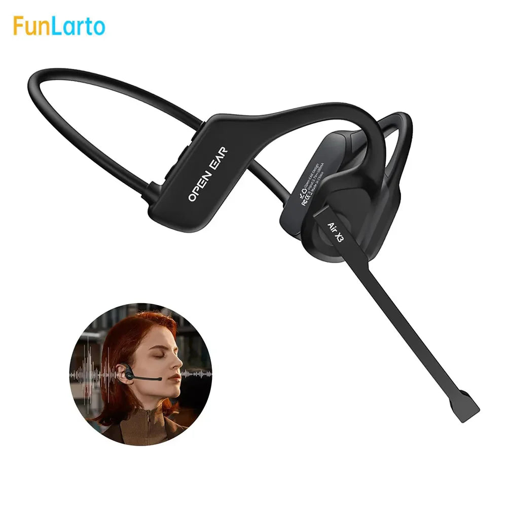Open Ear Noise Cancelling Headset Wireless Bluetooth ENC Call Noise Elimination Computer Headphone Wireless with Boom Microphone