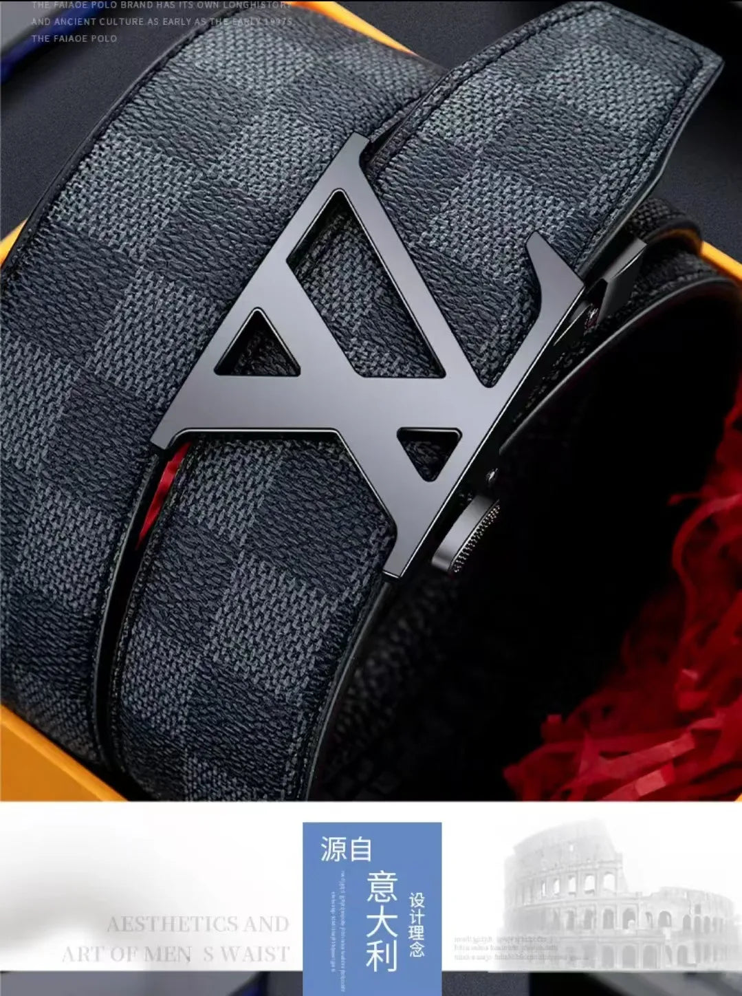 Men's Genuine Leather Belt Business Casual Automatic Buckle Checker Pattern Cowhide Trousers Belt