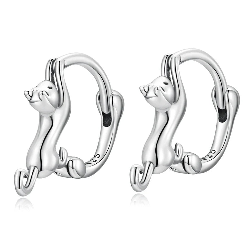 WOSTU Snake Dog Cat Ear Buckles Women 925 Sterling Silver Dachshund Hoop Earrings Girl Party Birthday Gift Minimalism Jewelry