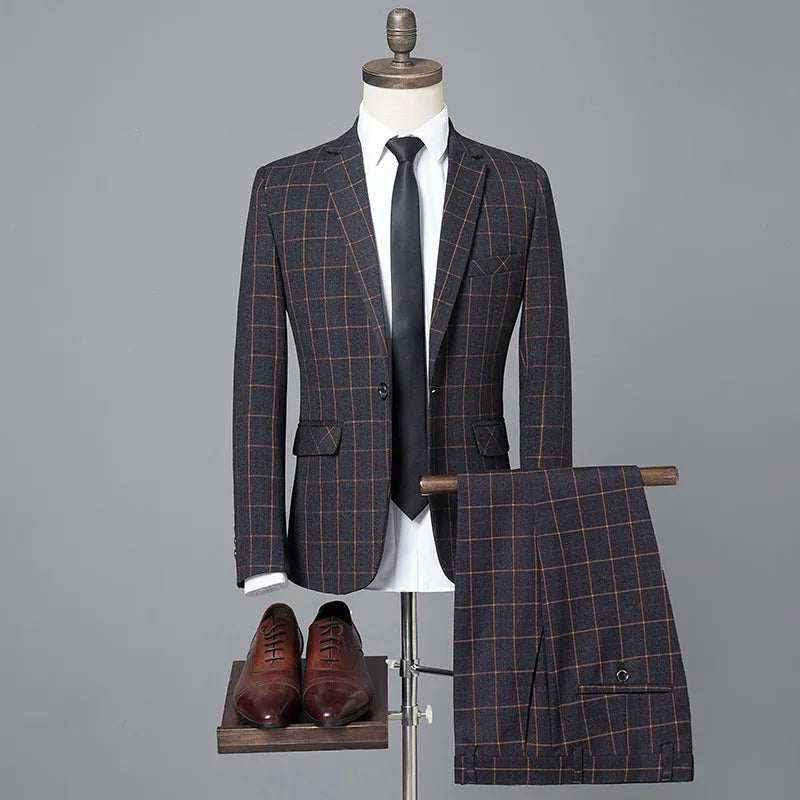 Tuxedo for Mens: Blazers Pants Vest Sets Fashion Suits / Men's Casual Business Plaid