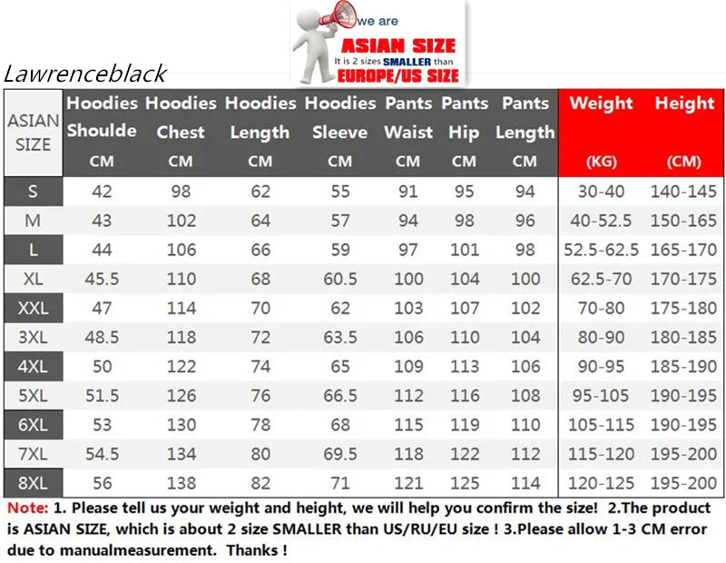 Unisex Jogging Suit MEN Plus Size 6XL 7XL 8XL Men's Tracksuit Suit New Arrive Tracksuit Mens Casual Solid Solor Sweatpant Set