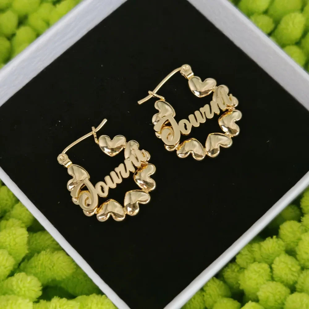 LeeChee Cute Heart Hoop Gift Customized Name Mini Earrings Personalized Party Jewelry