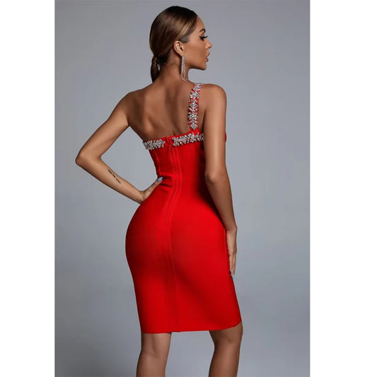 Sleeveless Backless Diamond One Shoulder Diamond Mini Bandage Bodycon