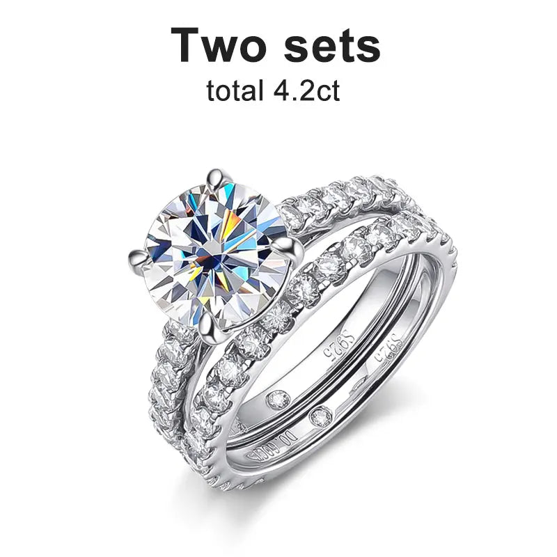 KNOBSPIN D VVS1 Moissanite Rings for women Sparkling Diamond Bridal Sets with GRA s925 Sterling Sliver Plated 18k Eternity Band
