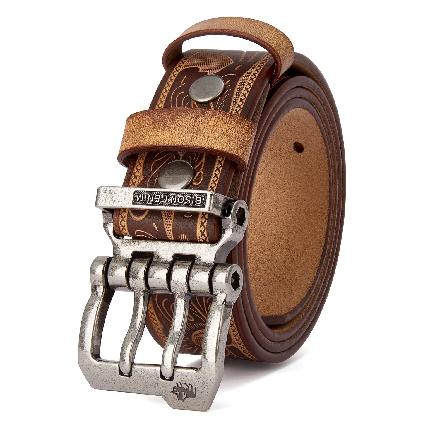 2024 BISON DENIM Men Belts Cow Split Genuine Leather Pin Buckle Business Waist Straps Retro Pin Buckle Fancy Male Belt For Jeans